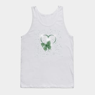 Pretty Green Fluttering Winged Butterfly Insect & Heart Tank Top